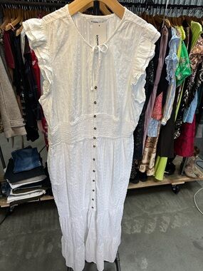 Sonoma White Textured Button-Front Maxi Dress